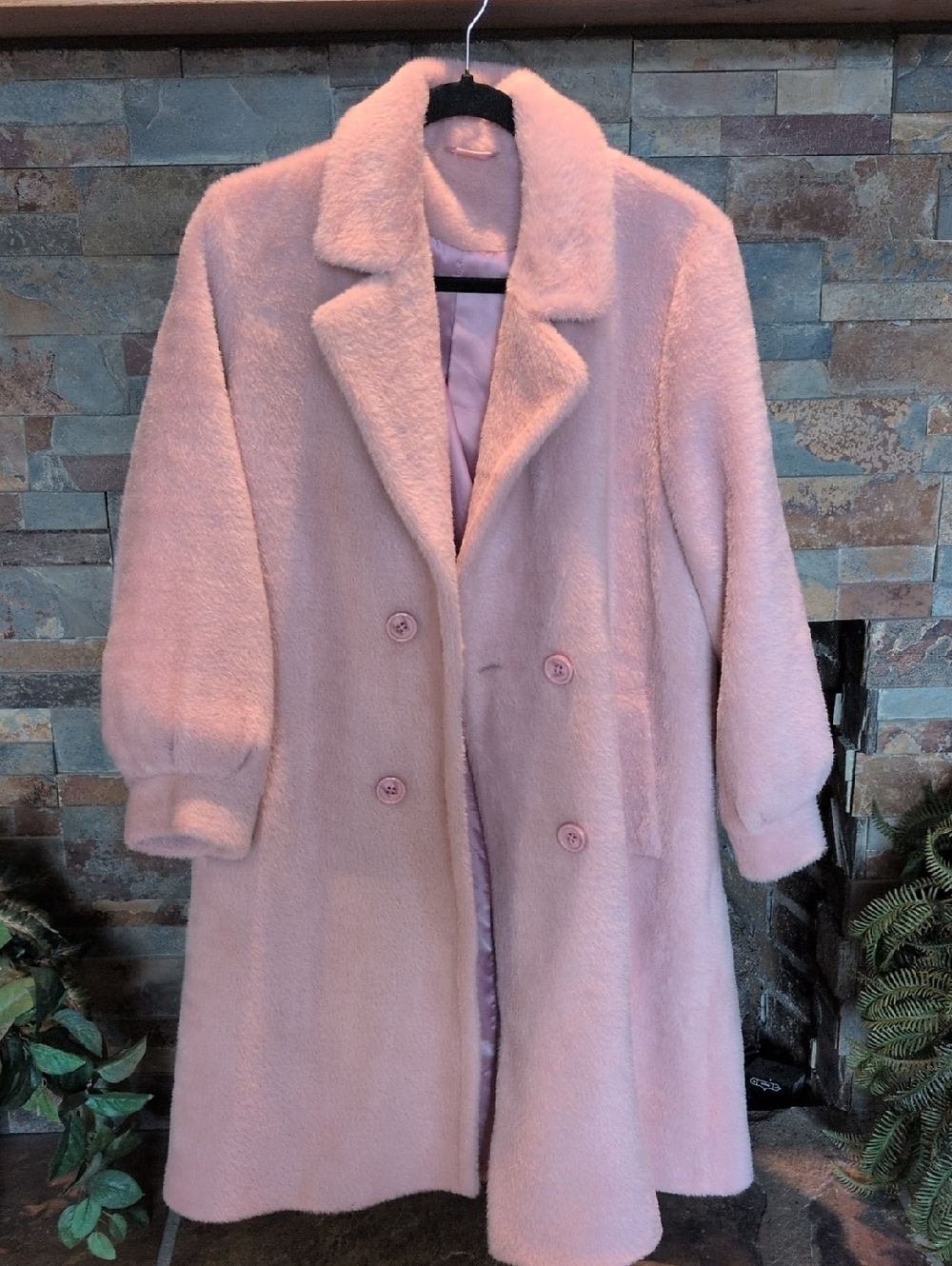 Plush Pink Double-Breasted Women’s Coat